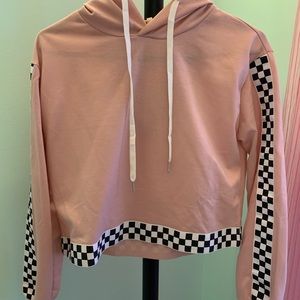 Blush Pink Checkered Crop Hoodie